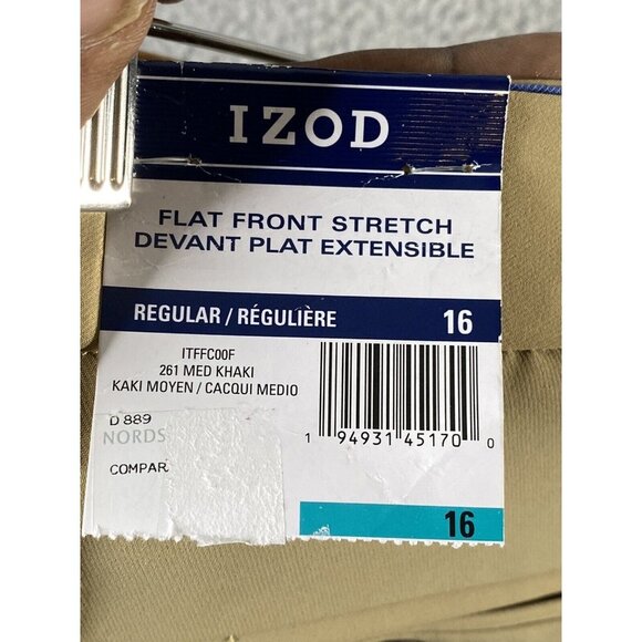 IZOD Boys Bi-Stretch Flat Front Stretch Dress Pant Medium Khaki Size 16 ITFFC00F - Picture 6 of 9